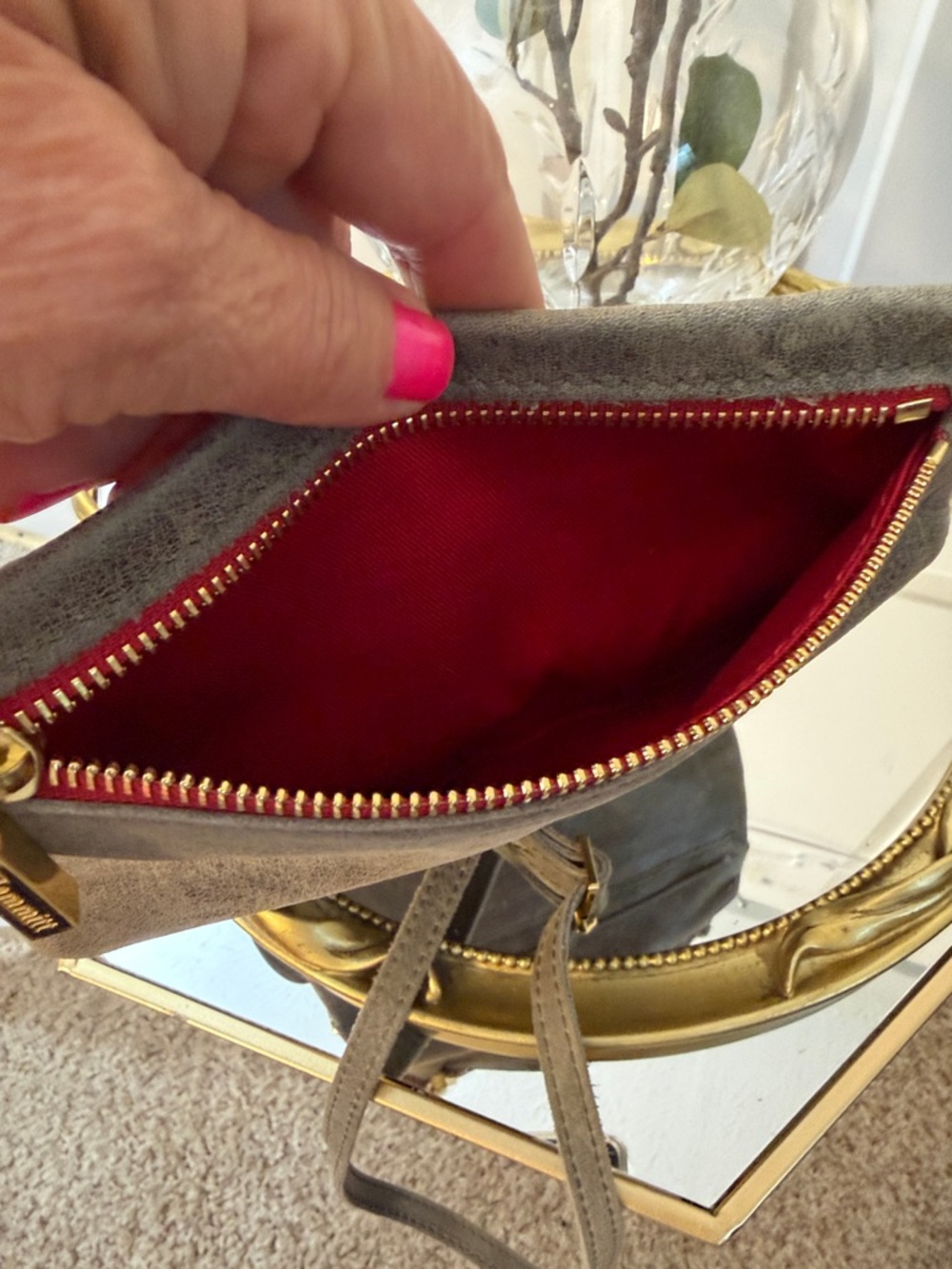 Hammitt Gray Suede Crossbody with Red Zip and Gold Hardware - Picture 8 of 11